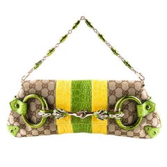 New Tom Ford for GUCCI 2004 Crocodile-Trimmed Horsebit Jeweled Serpent Clutch