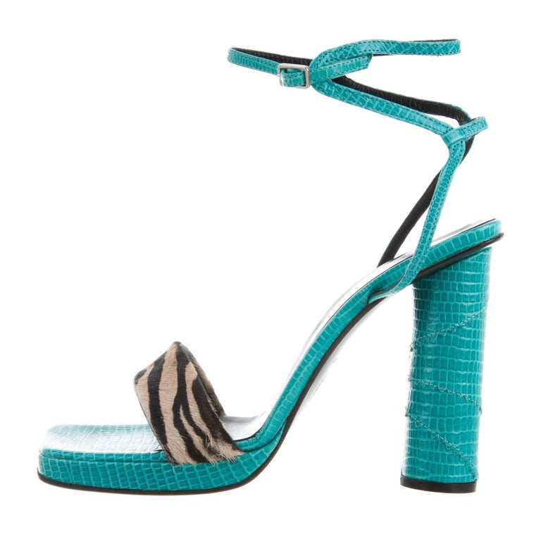 New Gianni Versace F/W 1999 Vintage Pony Hair Turquoise Snakeskin Shoes ...