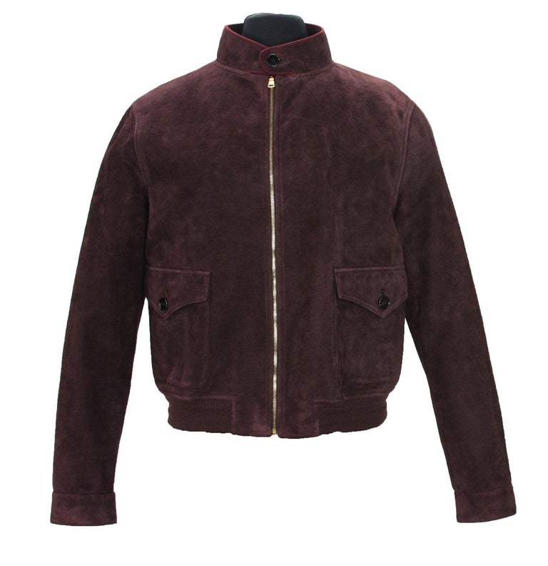 New Gucci Men's Goat Suede Brown / Plum Bomber Jacket It 58 - US 48 For ...