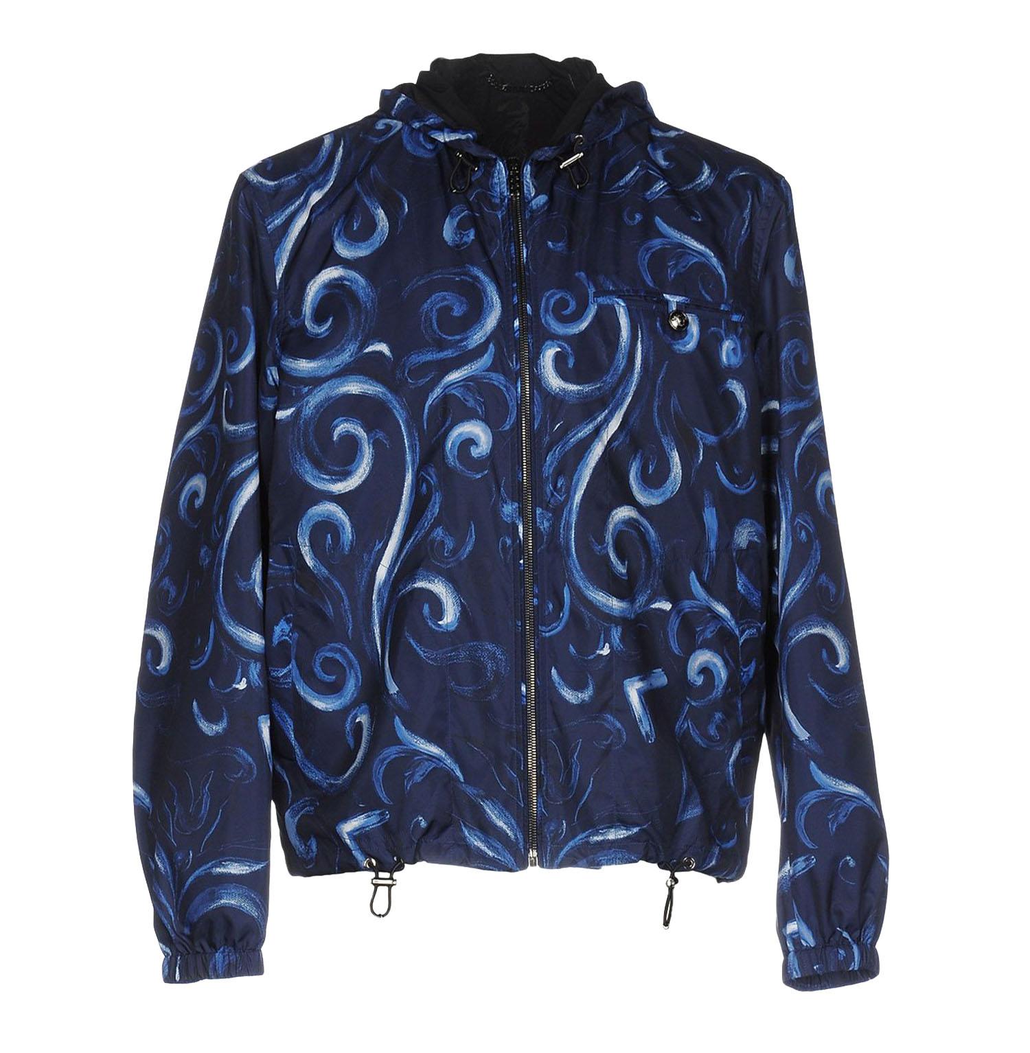 New Versace Men's Barocco Blue Black Windbreaker Jacket 52 - US 42