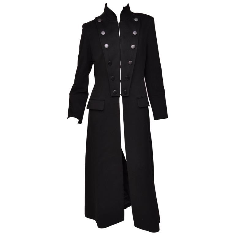 Tom Ford für Yves Saint Laurent FW 2001 Schwarzer langer Mantel im Militärstil aus Wolle 38 6 im Angebot