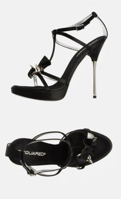 New Vintage F/W 2008 Dsquared2 Fetish Metal Stiletto Heel Platform Sandals 38-8