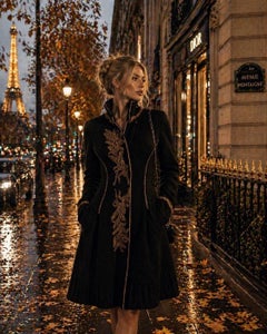 Vintage Roberto Cavalli Black Wool Coat with Metallic Bullion Embroidery