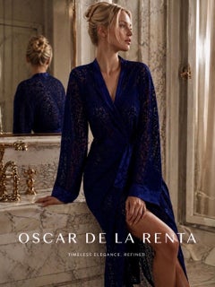 New Vintage Oscar de la Renta midnight blue devore velvet lounge dress / robe