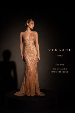 Ultra-Rare 2012 Versace Fully Beaded Blush Mesh Gown