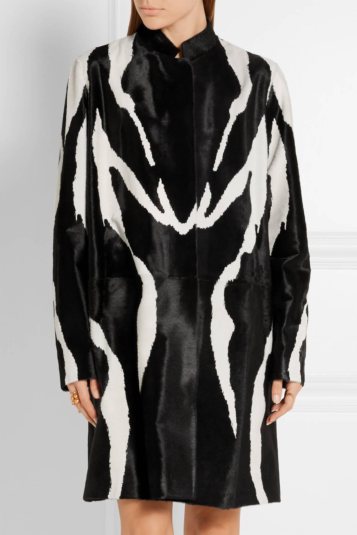 New TOM FORD Zebra-Print Calf Hair Coat
Italian Size 38 - US 4 (Oversize Style - will fit bigger sizes also).
Zebra Motif, Concealed Leather Buttons, Fully  Lined in Smooth Silk, Two Side Pockets.
Made in Italy.
New with Tag.