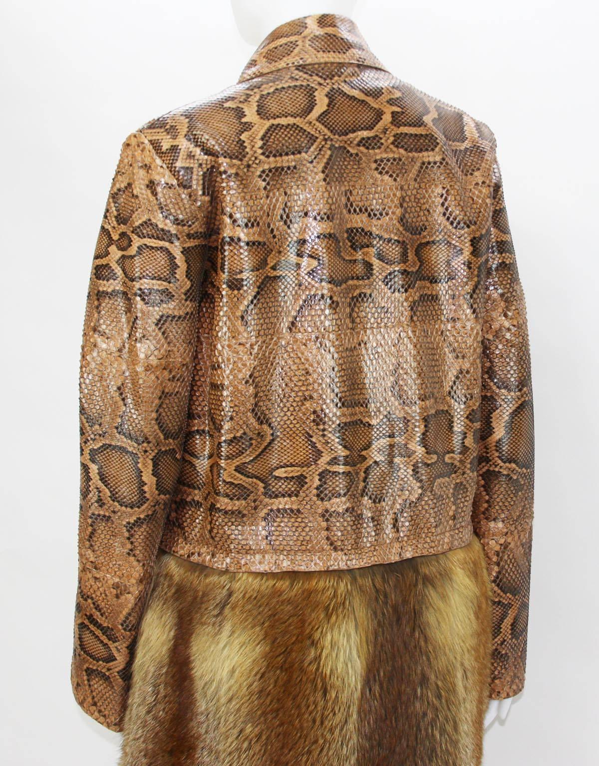 Brown NWT ROBERTO CAVALLI Snake Fur Fox Coat Jacket Italian 44 - US 8 For Sale