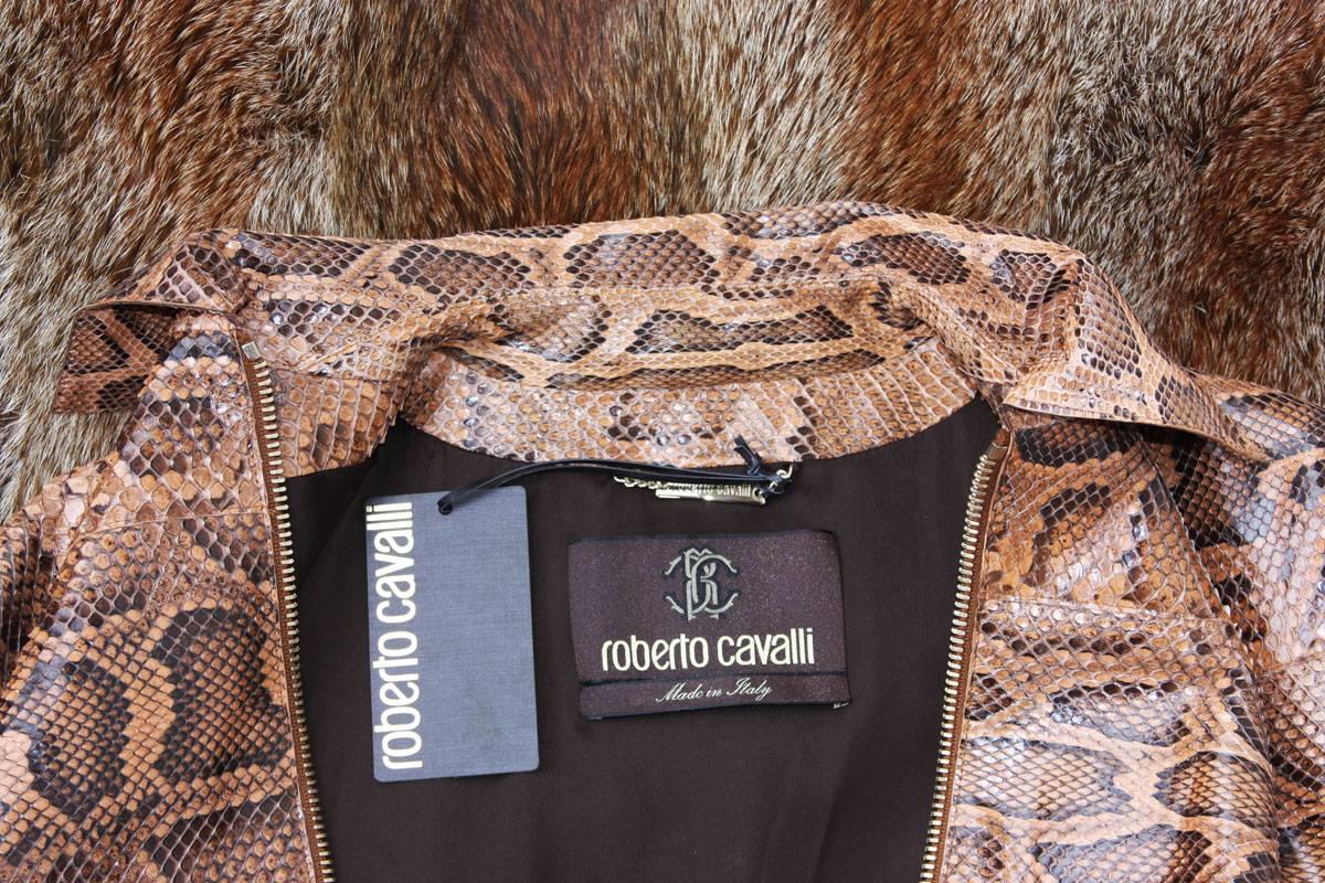 New ROBERTO CAVALLI Python Fur Fox Coat Jacket Italian 44 - US 8 In New Condition For Sale In Montgomery, TX