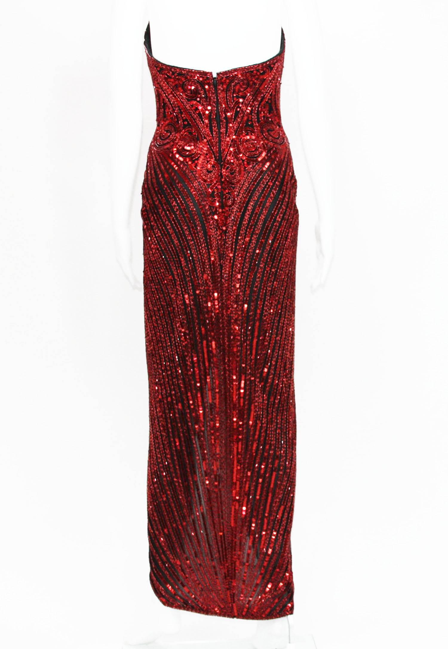 Vintage 1982 Bob Mackie Rot Voll Perlen Kleid Kleid Größe US 6 (Braun) im Angebot