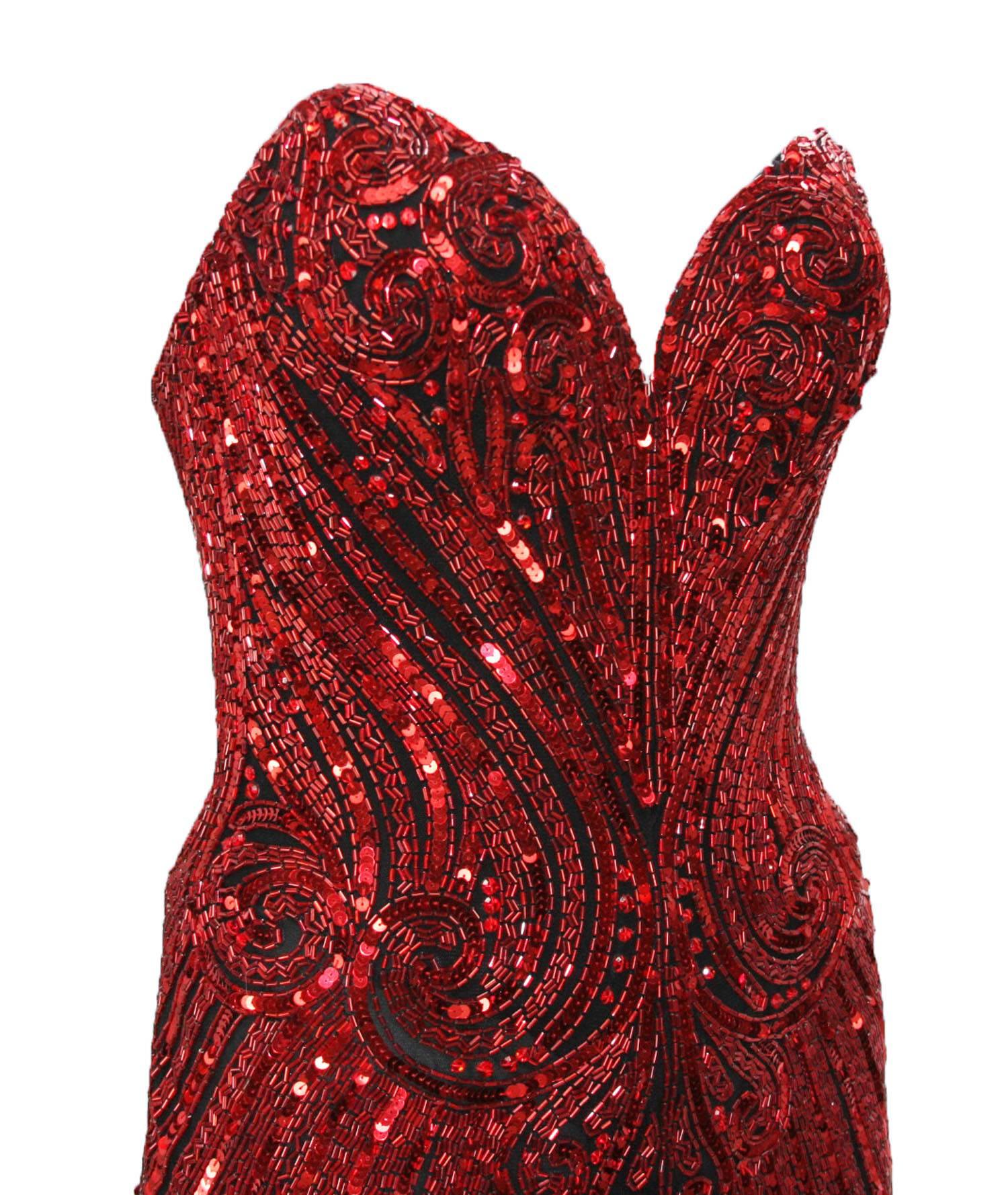 Vintage 1982 Bob Mackie Rot Voll Perlen Kleid Kleid Größe US 6 Damen im Angebot