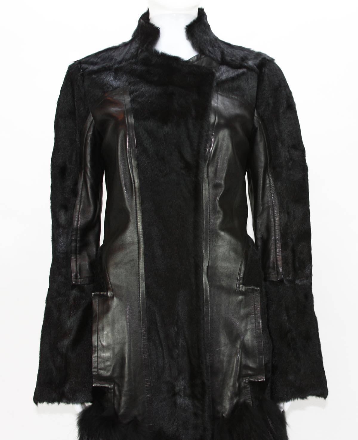 Women's RARE TOM FORD for GUCCI F/W 2004 FOX GOAT LEATHER BLACK COAT