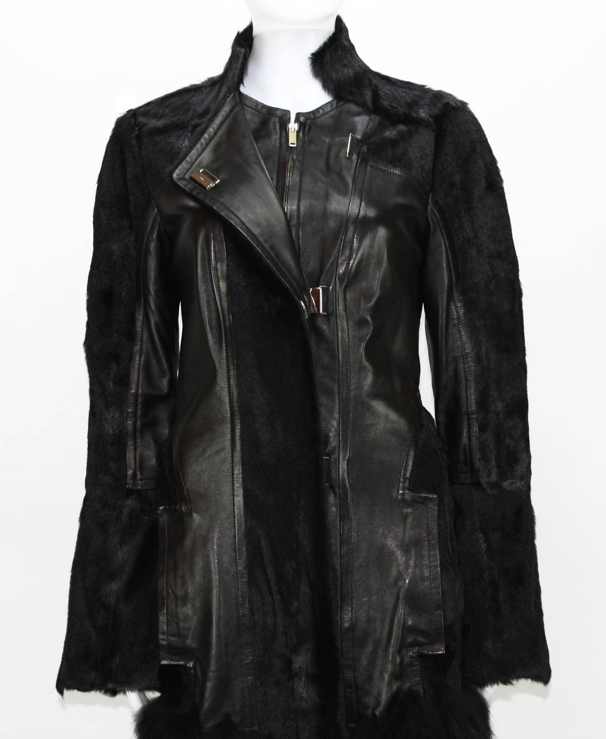 RARE TOM FORD for GUCCI F/W 2004 FOX GOAT LEATHER BLACK COAT 1