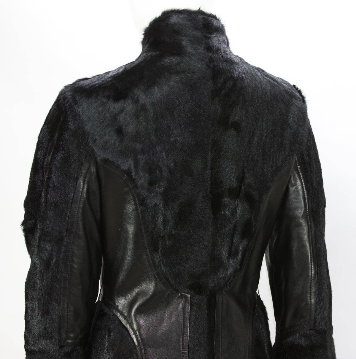 RARE TOM FORD for GUCCI F/W 2004 FOX GOAT LEATHER BLACK COAT 3