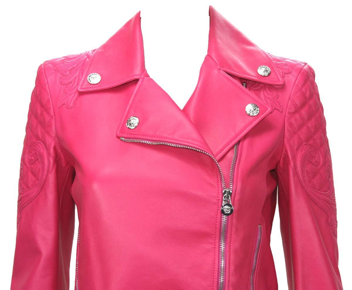 versace pink leather jacket