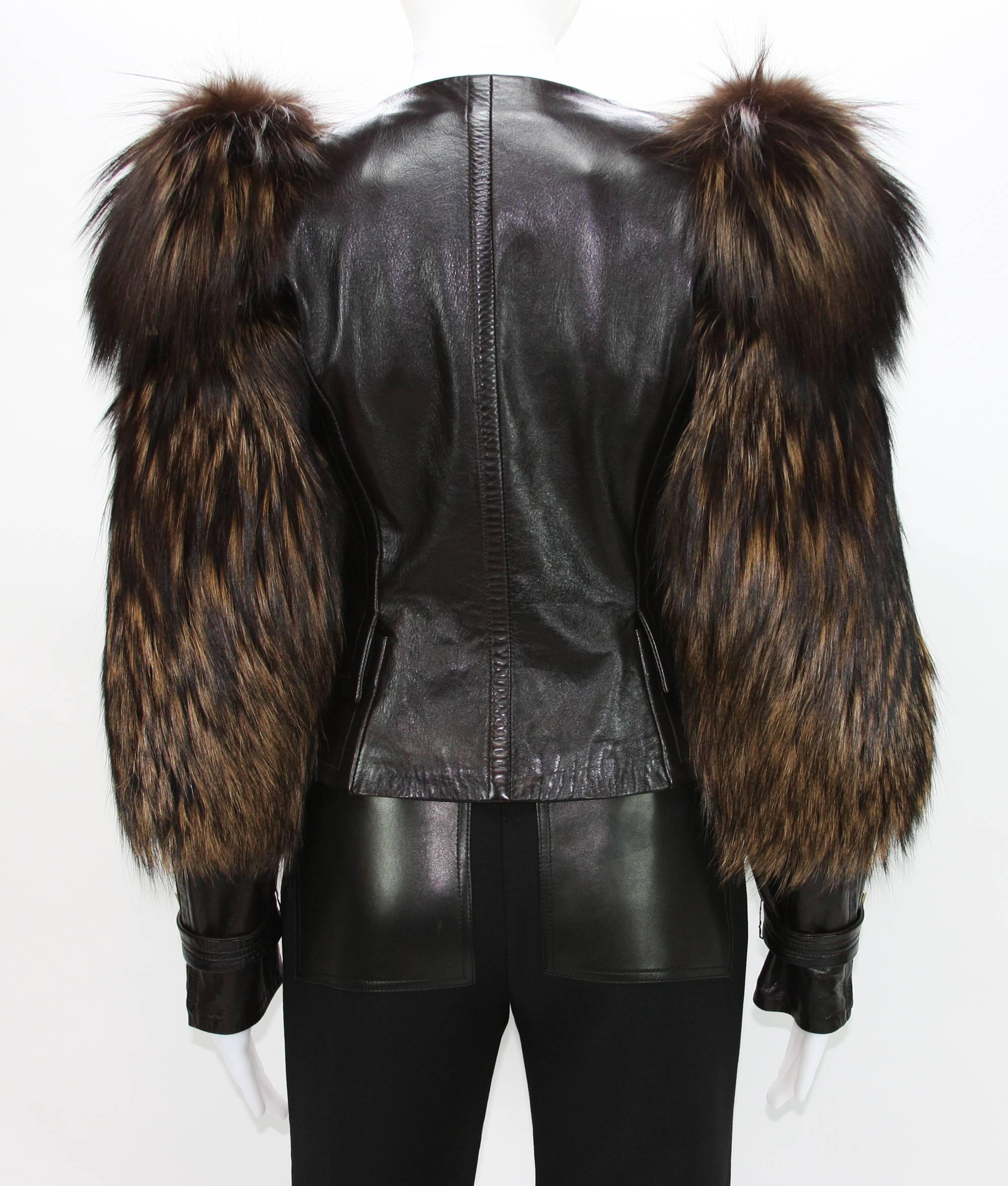 Tom Ford for Gucci Fox Fur Leather Jacket
F/W 2003 Runway Collection
Italian size 38 
Color - Brown, 100% Real Fox , 100% Leather (super soft)
Front Button Closure, Two Front Pockets
Adjustable Side Straps on Sleeves - Close to Shoulders and on