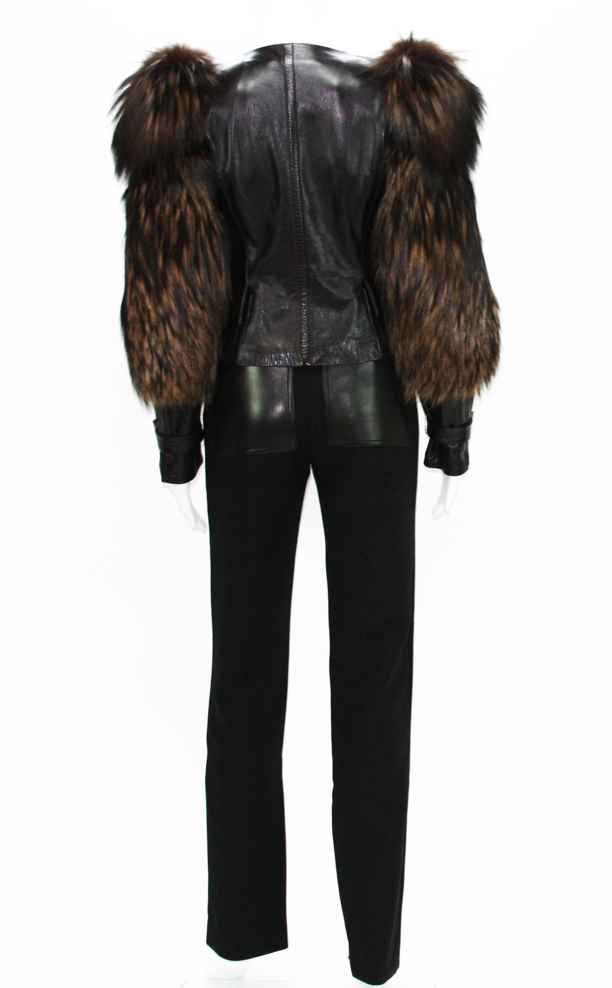 Black Tom Ford for Gucci F/W 2003 Runway Collection Fur Leather Brown Jacket It 38 For Sale
