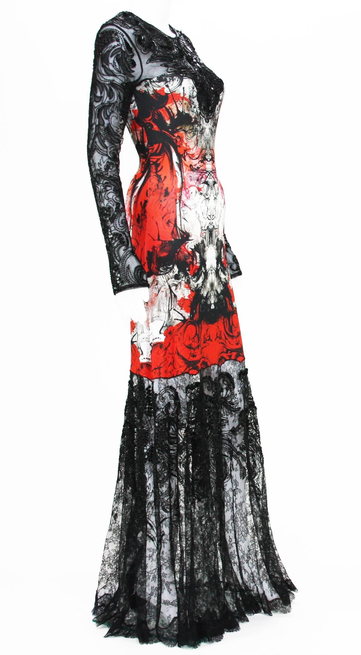 New ROBERTO CAVALLI Lace Embellished Long Dress Gown
Italian size 42 - US 6
Colors - Black, Red, White
Lace Embellished with Beads, Sequins, Leather
Printed Stretch Fabric - 92% Rayon, 8% Elastane
Back Zip Closure
Made in Italy
New without tag.
