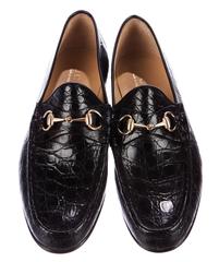 NEW GUCCI Runway Horsebit CROCODILE Black Classic Dress Loafers US 10.5 D