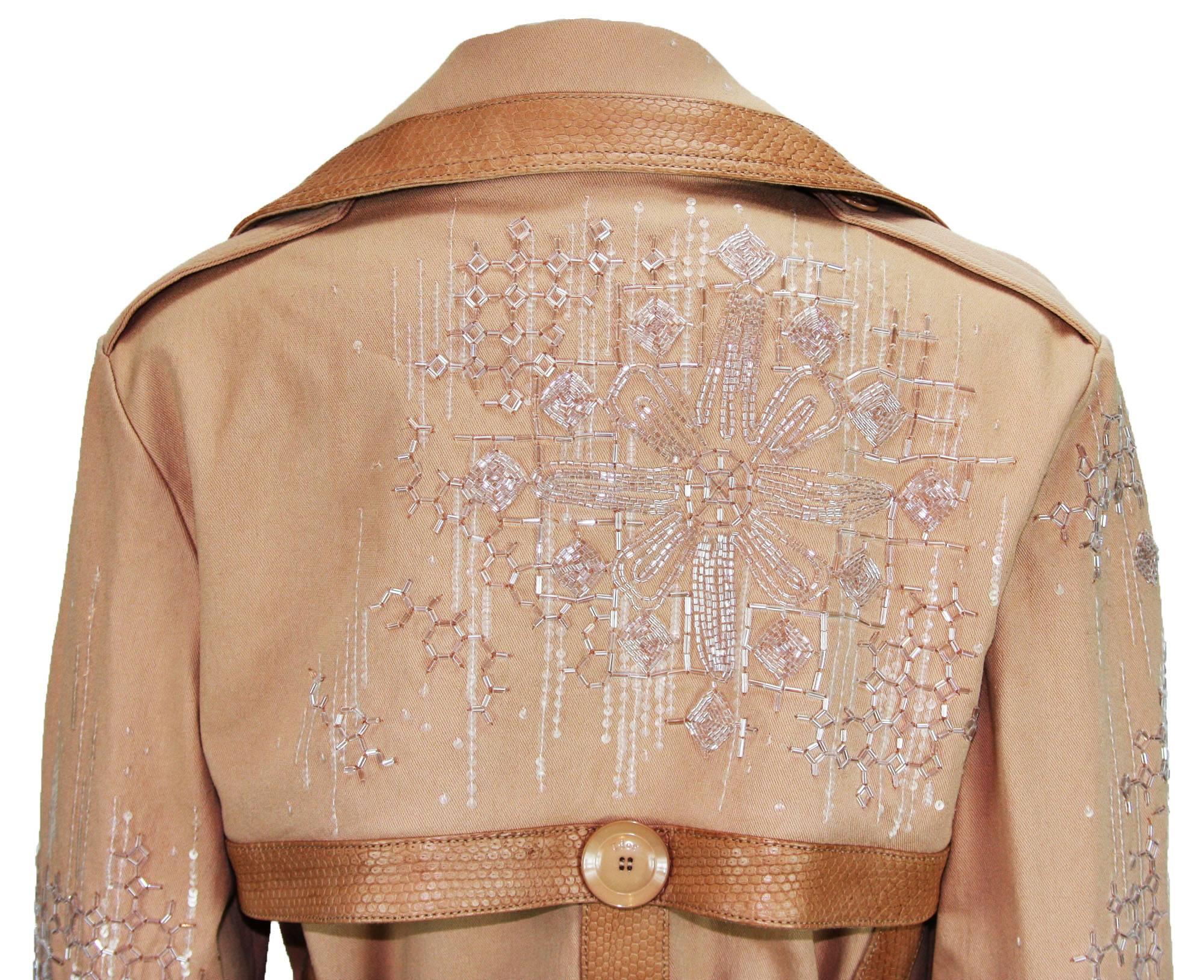 Brown New Christian Dior Snake Beads Embellished Trench Coat Fr.40 - US 8