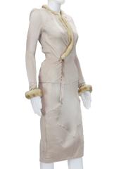 Tom Ford for Yves Saint Laurent F/W 2004 Nude Silk Mink Skirt Suit It. Small