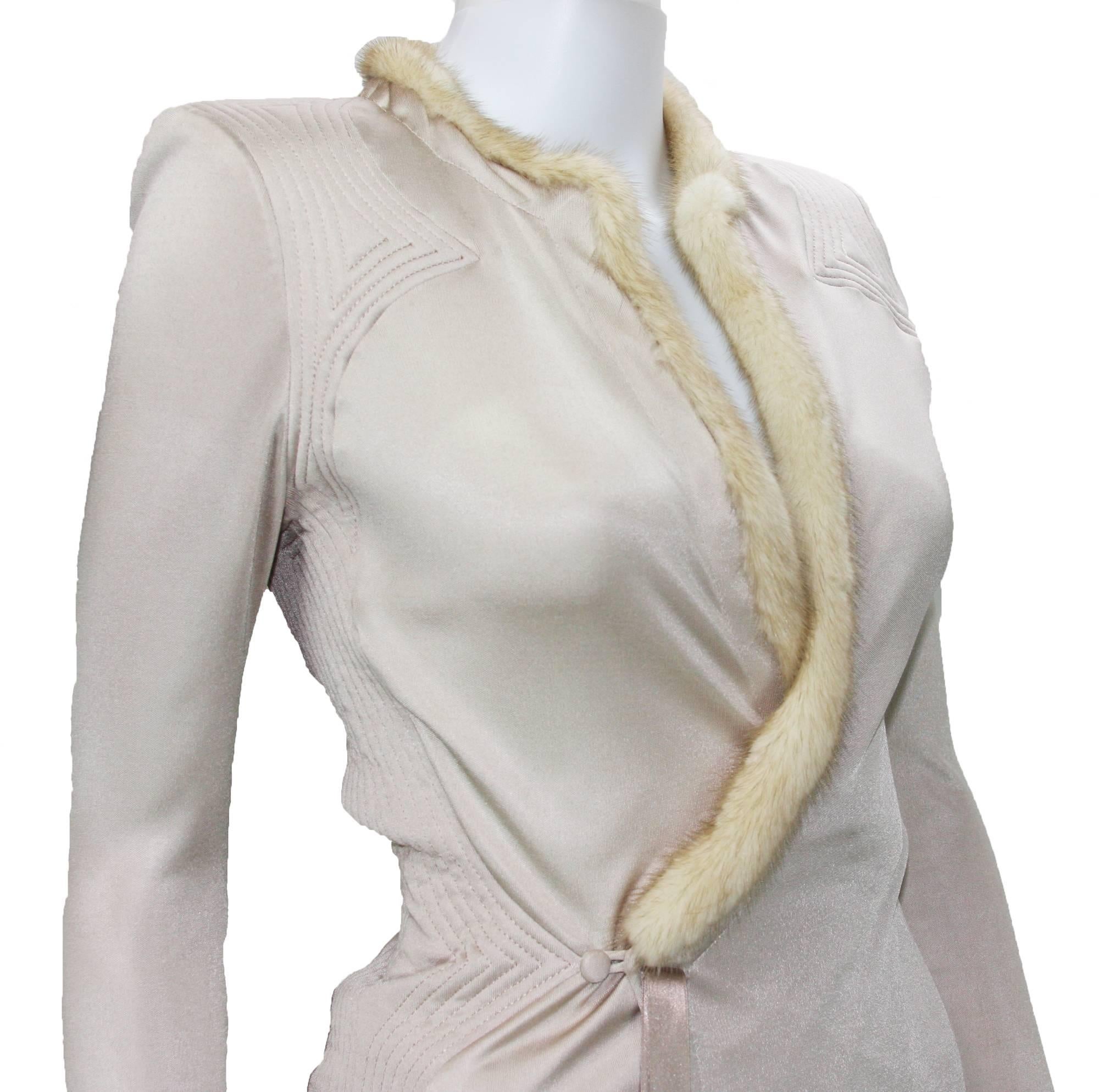 Tom Ford for Yves Saint Laurent F/W 2004 Nude Silk Mink Skirt Suit It. Small 1