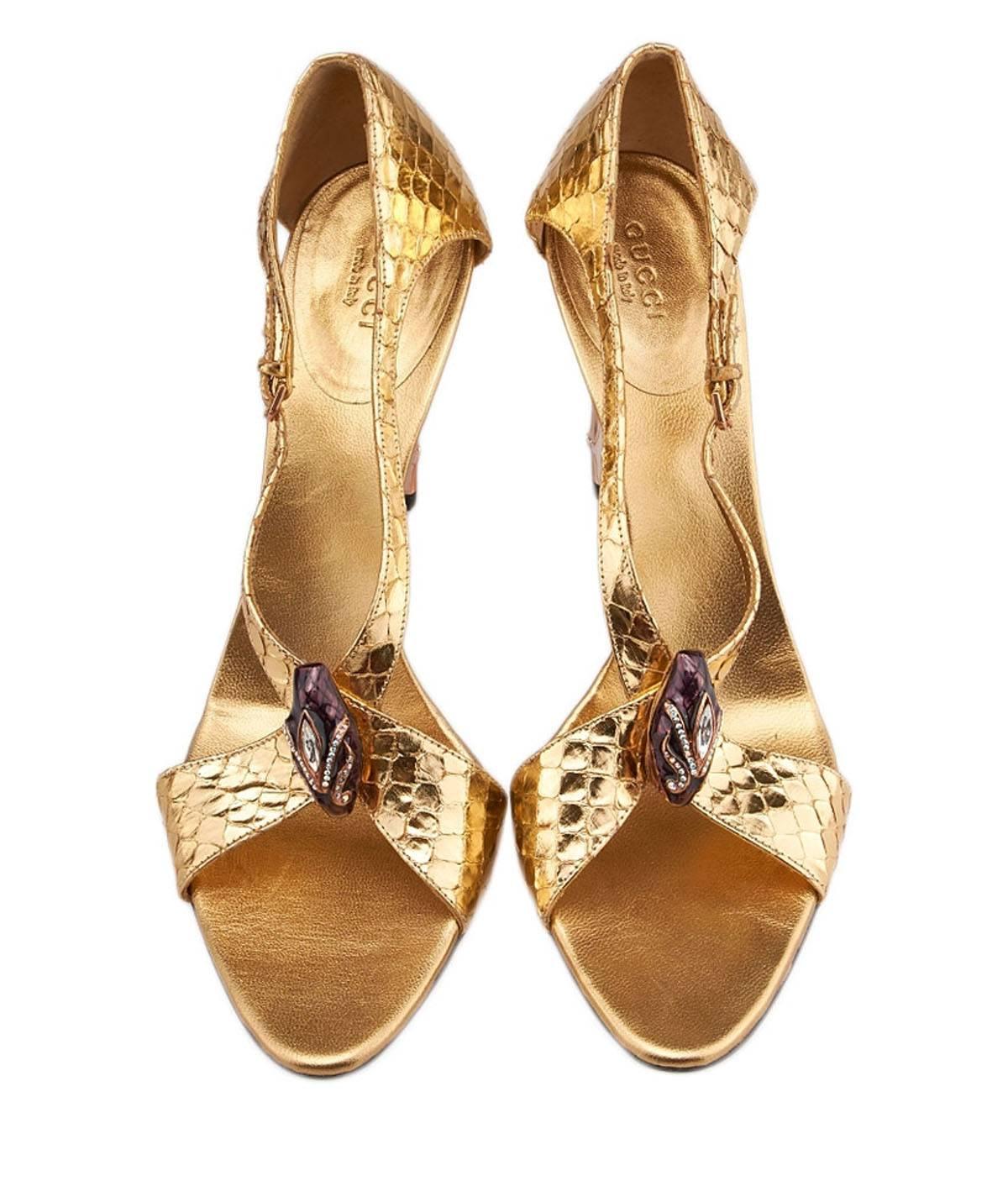 New Tom Ford for Gucci S/S 2004 Gold Python Jeweled Bamboo Heel Shoes 8 ...