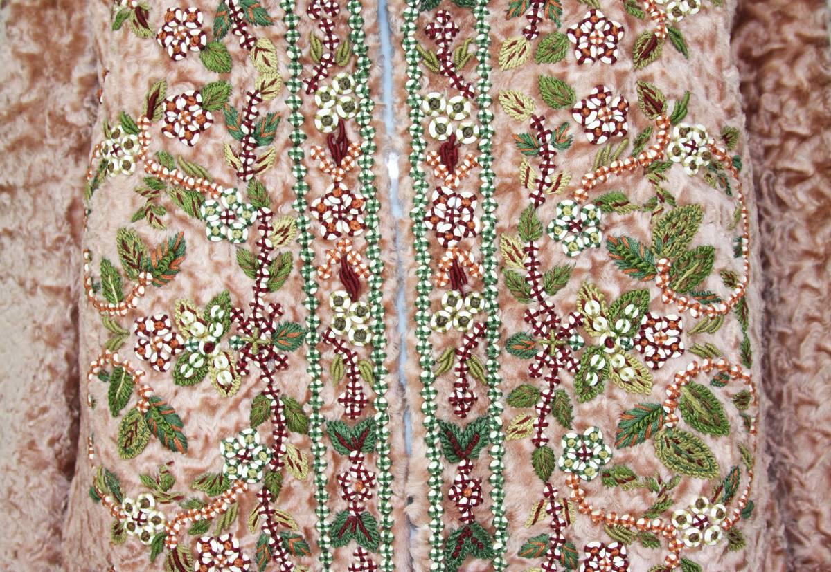 Oscar de la Renta Couture Beaded Embroidered Peach Color Broadtail Swakara Coat 1