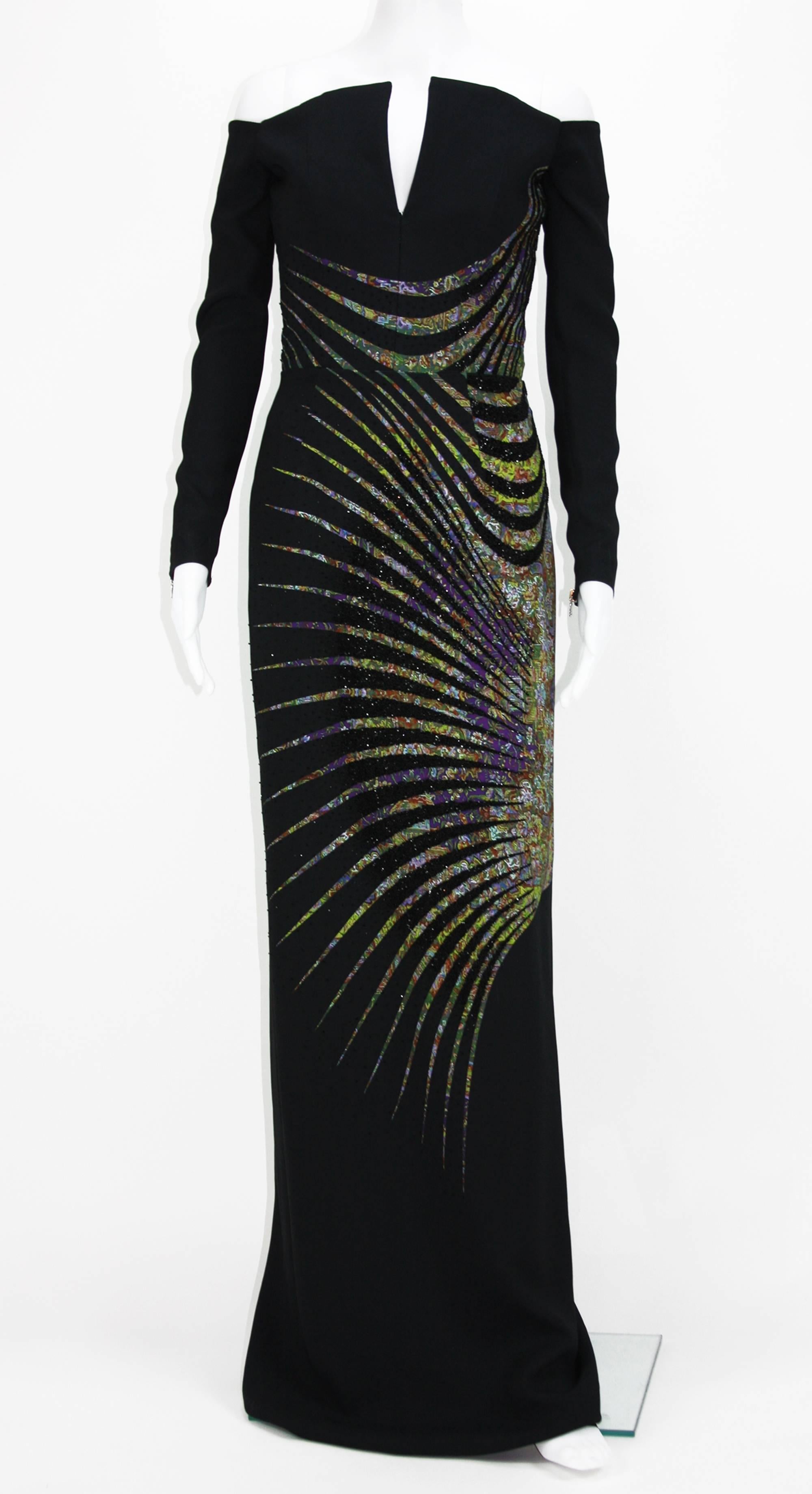 New ETRO Classy Black Micro Beaded Dress Gown
Italian Size 40 – US 4
Color – Black with Multicolored Print
Hand-Work Exclusively Micro Beaded
Zip Closure at Cuffs
Zip Back Closure
Made in ITALY
Retail $6660.00
New with Tag.
Matching Runway Leather