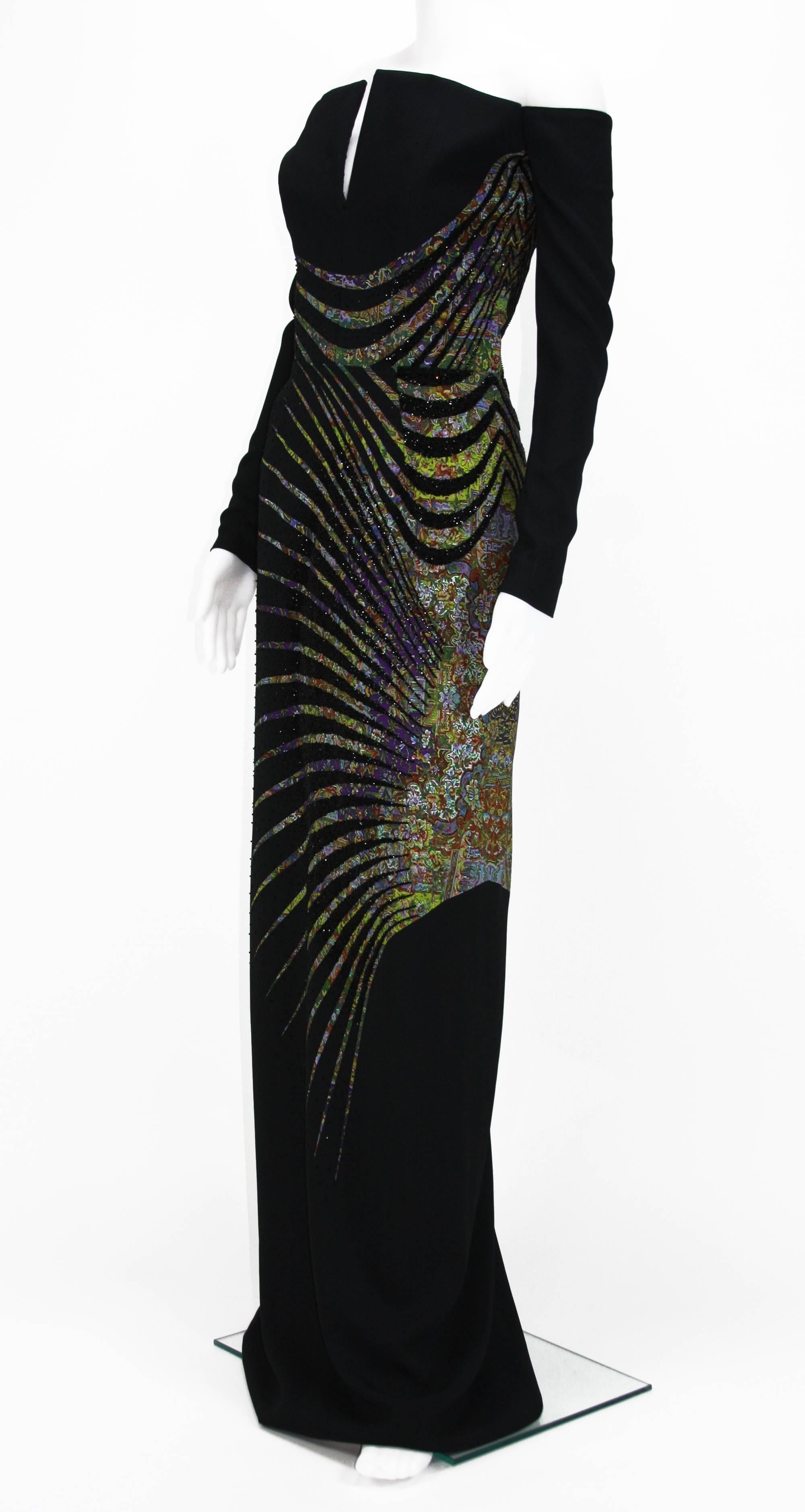 New ETRO Campaign Black Micro Beaded Dress Gown It. 40  In New Condition In Montgomery, TX