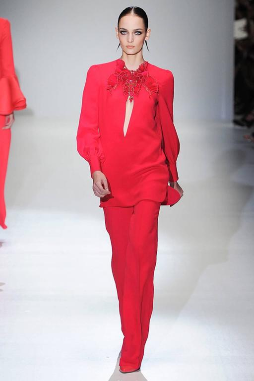 New GUCCI Runway Silk Crystal Bead Embellished Fuchsia Red Pant Suit It ...