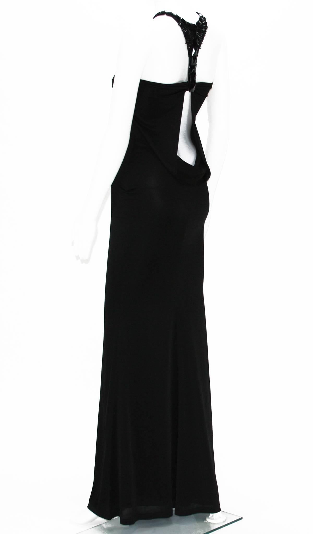TOM FORD for GUCCI 2004 Black Open Back Dress Gown with SWAROVSKI Crystals 38 In Excellent Condition In Montgomery, TX
