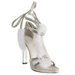 Tom Ford pour Gucci Chaussures à plateforme en cuir cristal serpent argenté blanc vison 37.5