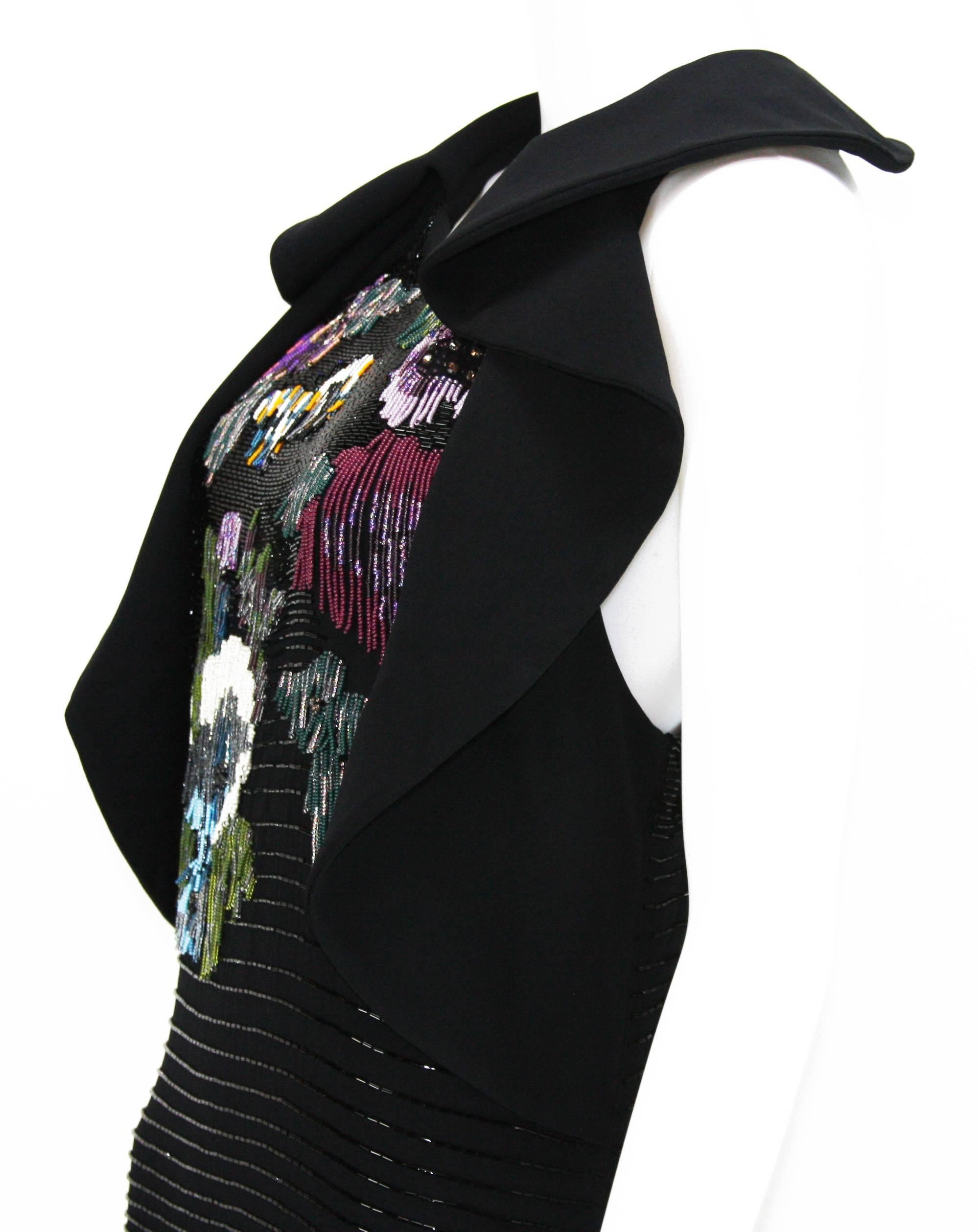 New ETRO Runway Fully Beaded Black Gown 44 In New Condition In Montgomery, TX