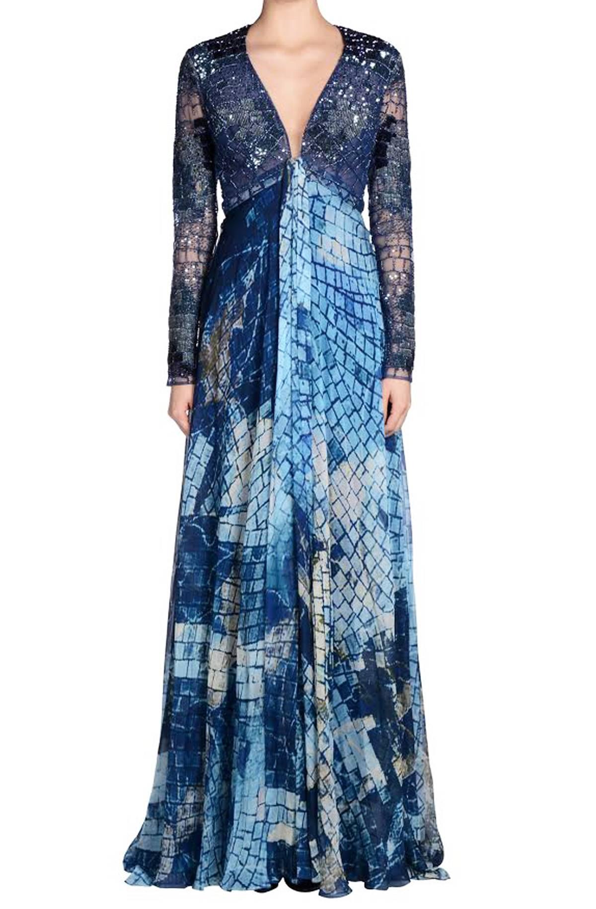 Bleu Robe italienne ZUHAIRURAD embellie bleu océan 38 - US 2, neuve avec étiquette en vente