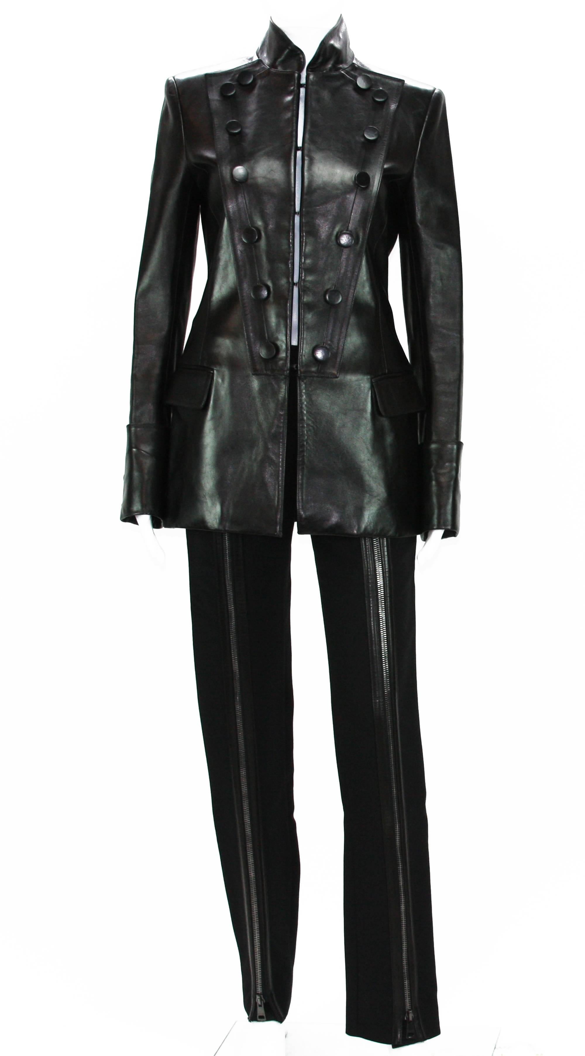 Women's New Tom Ford for Yves Saint Laurent F/W 2001 Leather Military Jacket It 38 For Sale