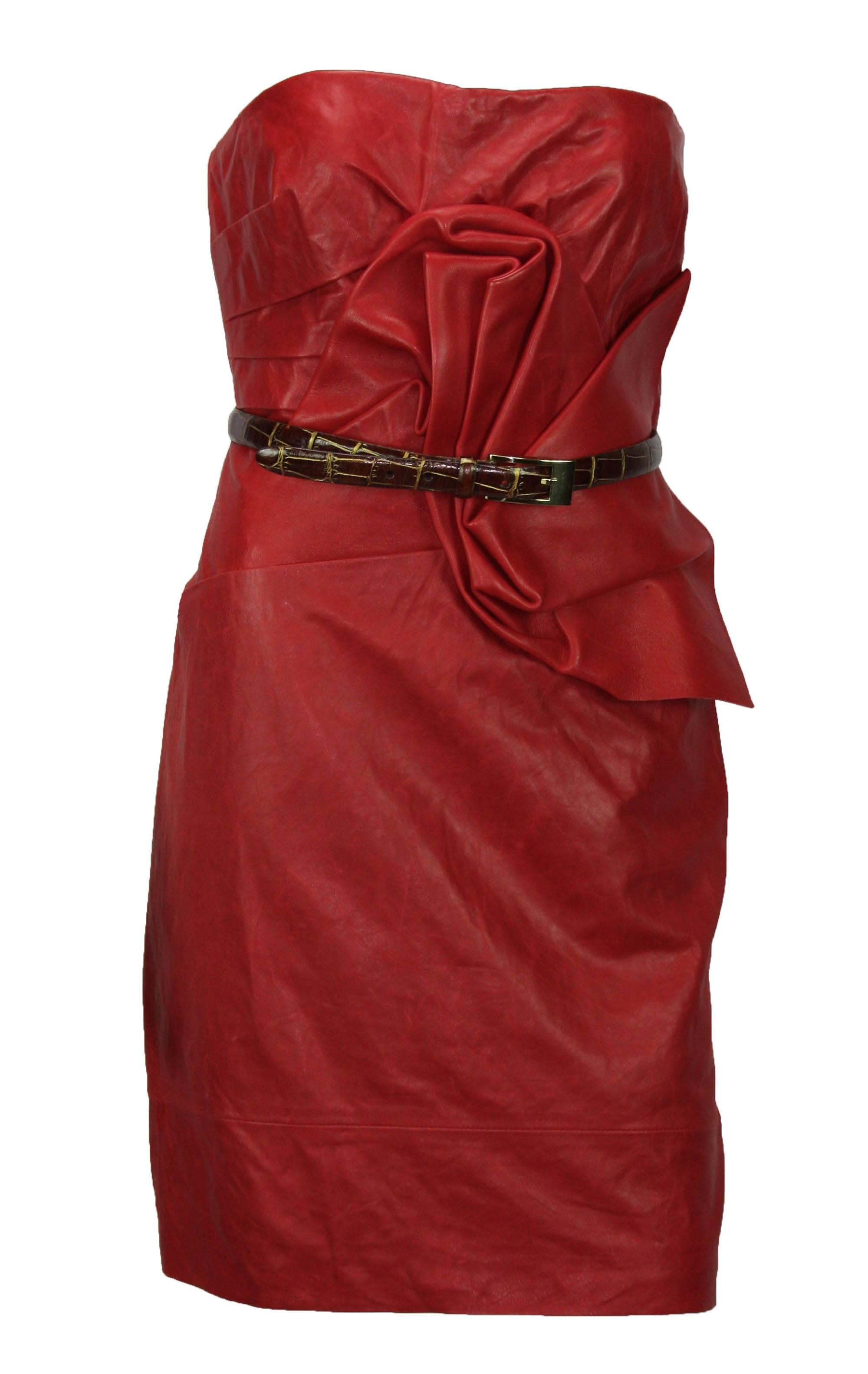 Neues DSQUARED2 Runway Rotes Kleid aus Lammleder It. 42 - US 6 im Angebot 1
