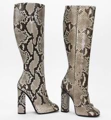 New GUCCI Campaign $3500 Snake Horsebit High Boots Beige Brown It 37 - US 37.5