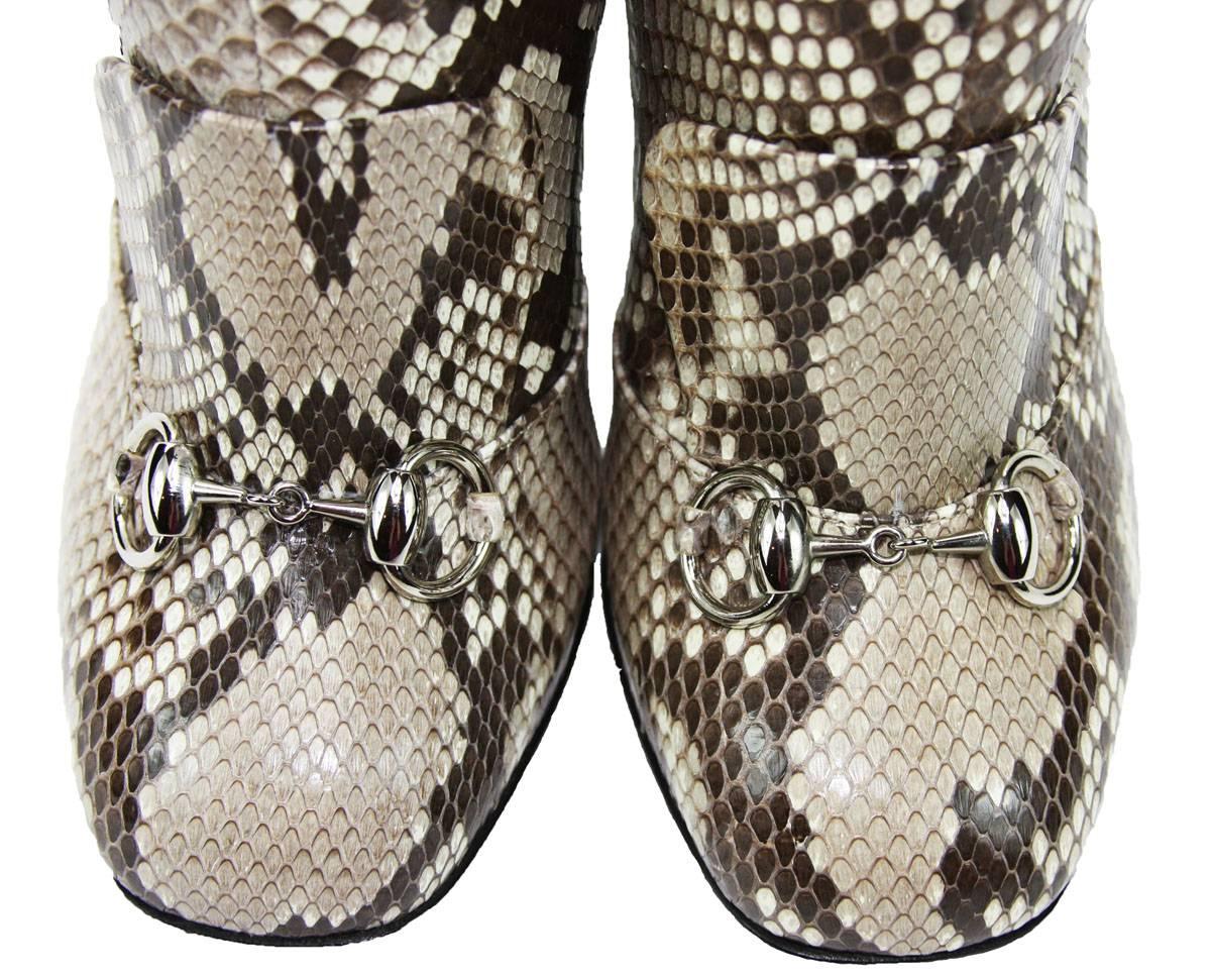 Neu GUCCI Campaigner $3500 Python Horsebit High Stiefel Beige Brown It 37 - US 37.5 Damen im Angebot