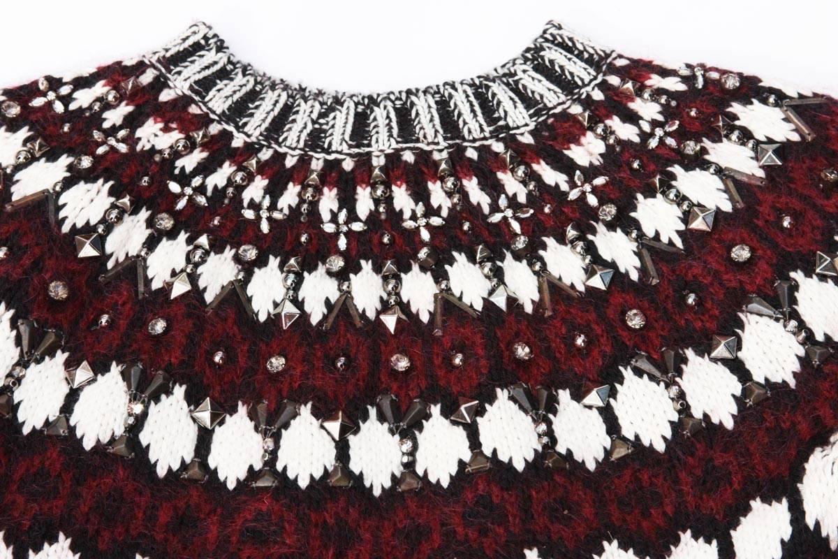 Women's New $2100 Gucci Rich Embellished Rhinestone Metal Wool Sweater size S