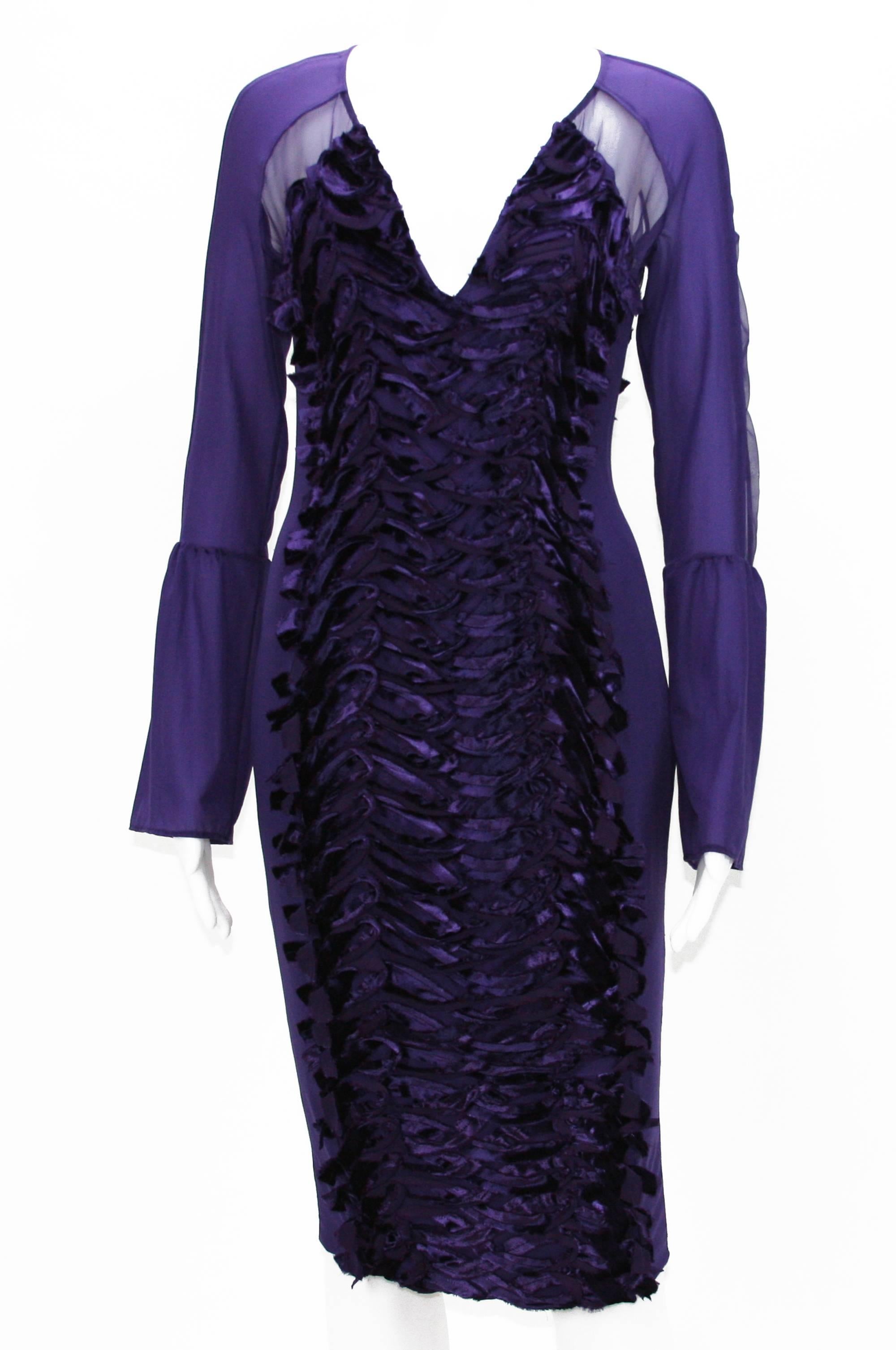 TOM FORD for GUCCI - Robe en velours stretch violette, collection A/H 2004, taille 40 - 4 Excellent état - En vente à Montgomery, TX