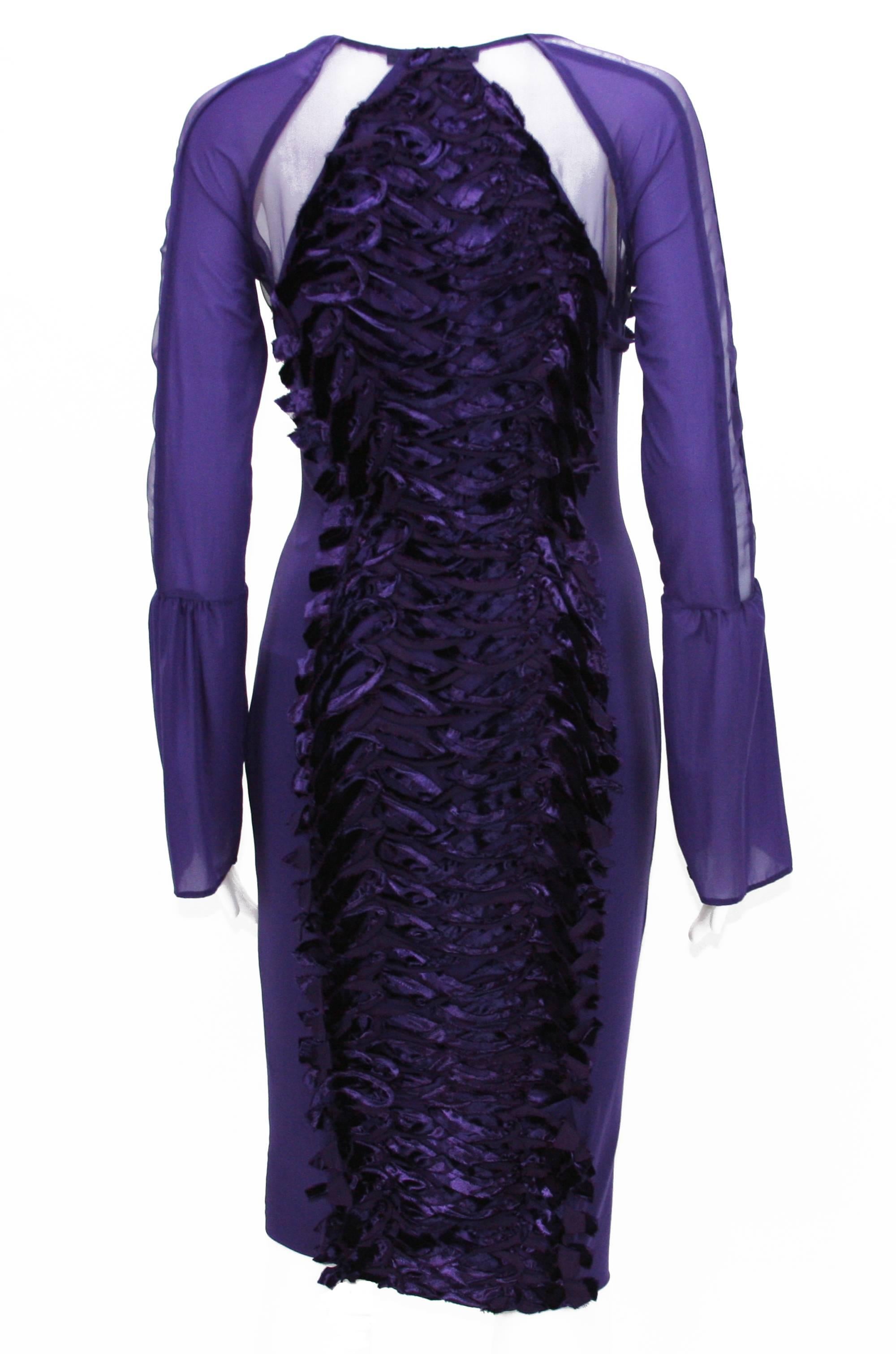 TOM FORD for GUCCI - Robe en velours stretch violette, collection A/H 2004, taille 40 - 4 Pour femmes en vente