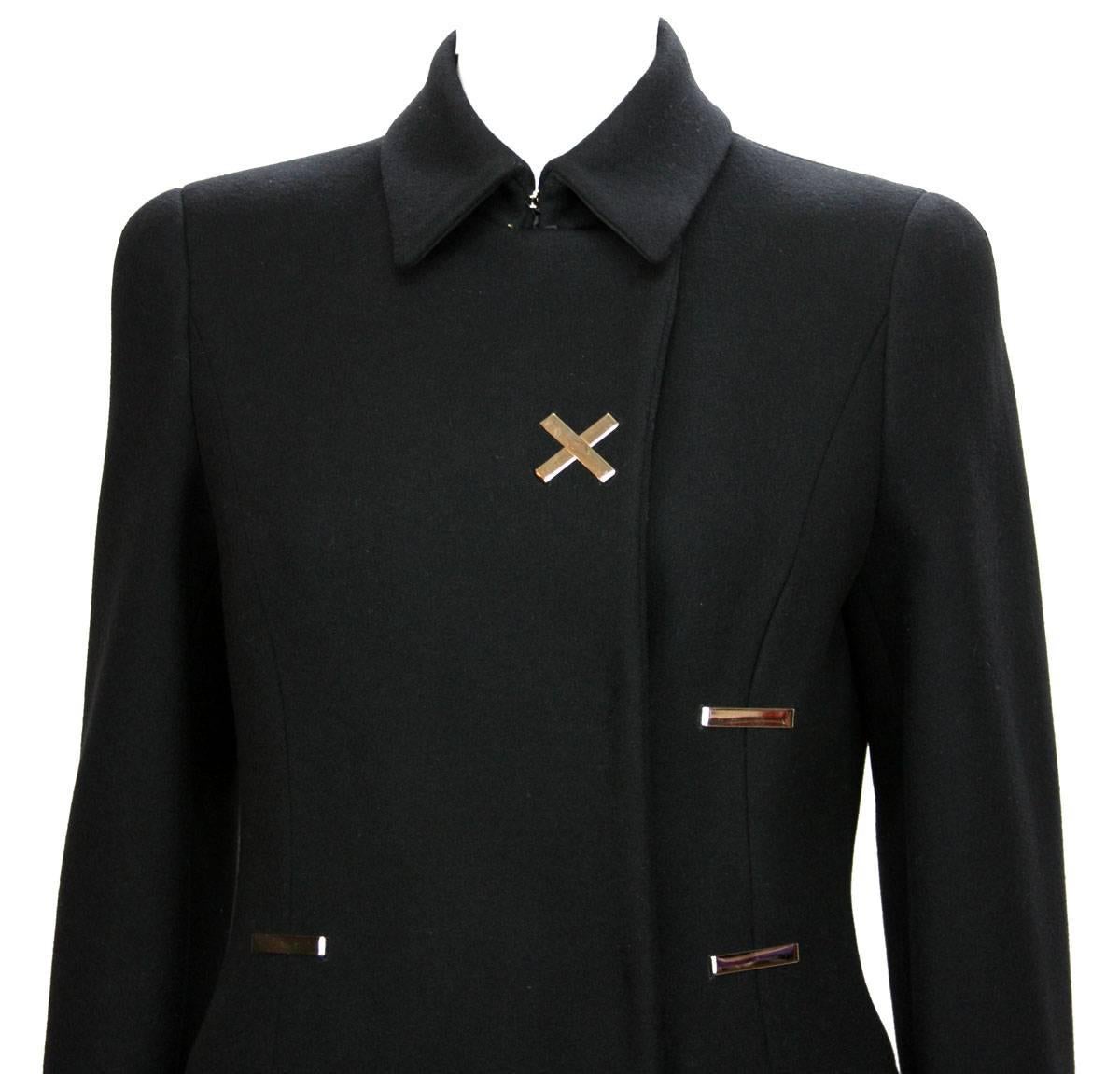 New Versace Runway Long Wool Black High-Slit Coat  It. 38 In New Condition In Montgomery, TX