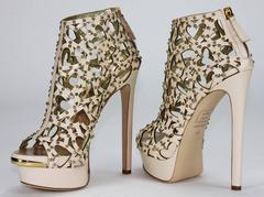 New $2150 DSQUARED2 Heart Cut Out Studded Platform Leather Beige Boots 38 - 8