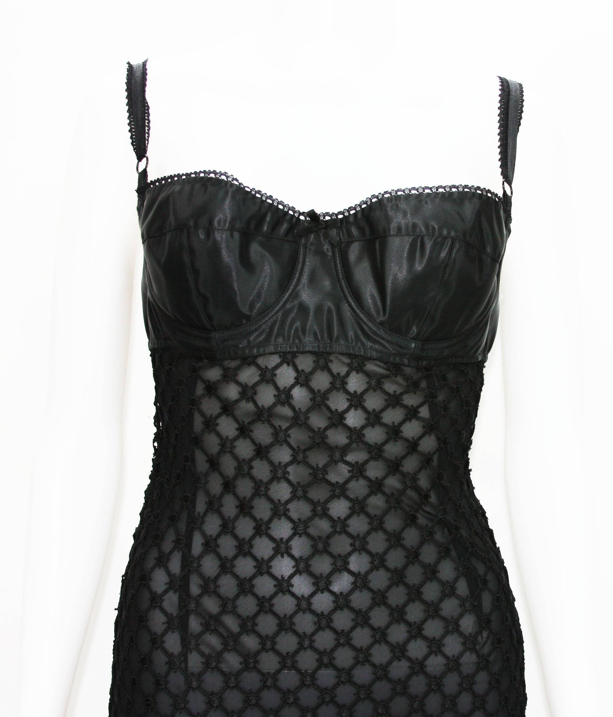 Women's DOLCE & GABBANA Lace Sexy Bustier Stretch Sheer Black Dress 44 For Sale