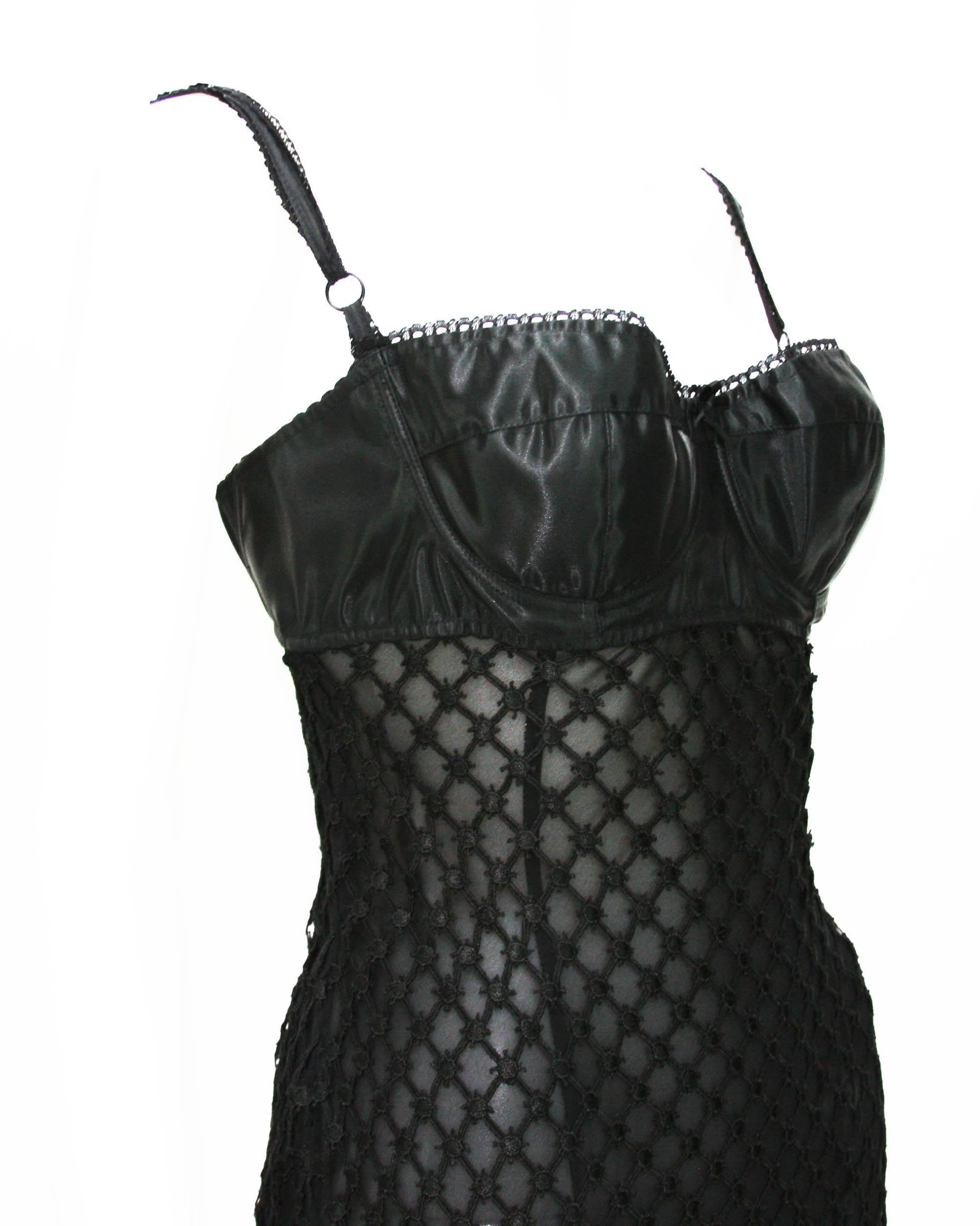 DOLCE & GABBANA Lace Sexy Bustier Stretch Sheer Black Dress 44 For Sale 1