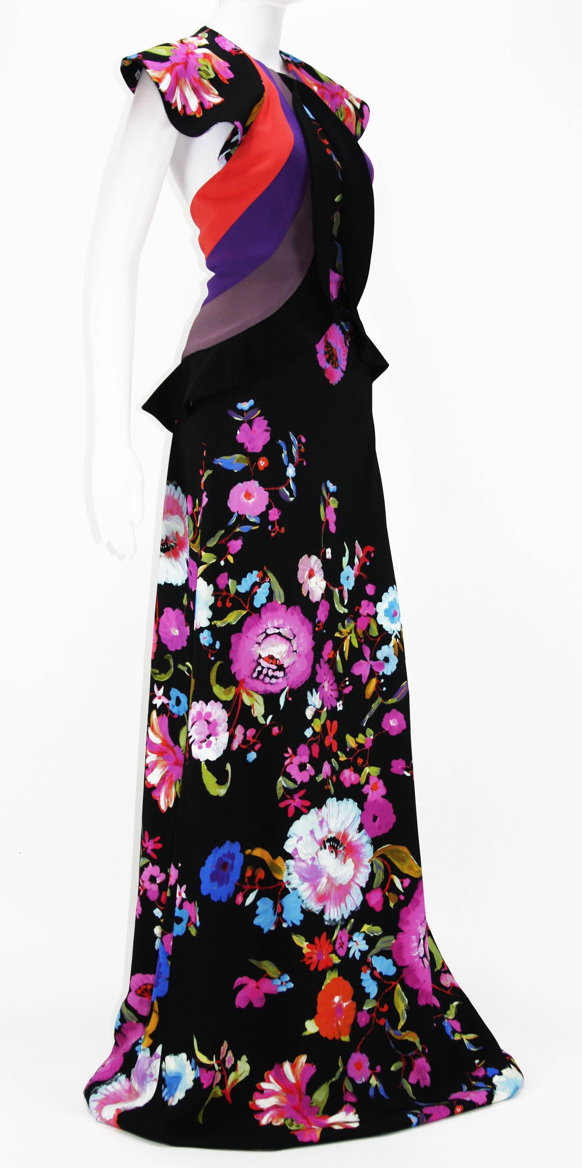 Noir ETRO - Robe longue italienne à imprimé floral, campagne AD, dos ouvert, taille 40 - US 4, état neuf en vente