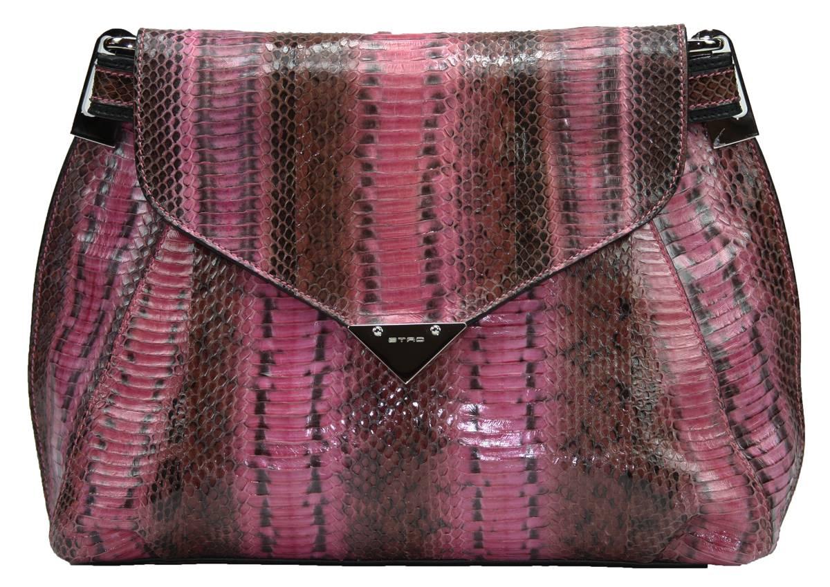 Brown New ETRO Cornelia Runway Watersnake Leather Clutch Shoulder Bag For Sale