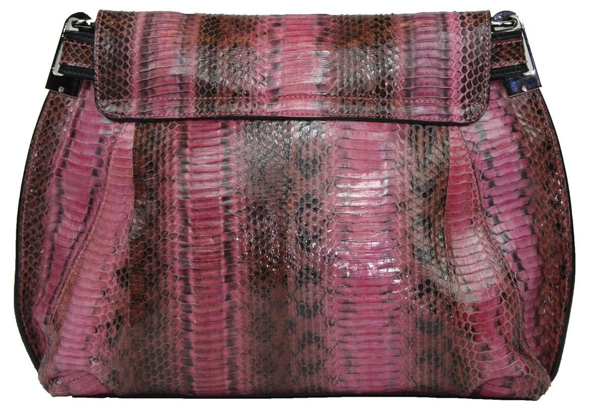 New ETRO Cornelia Runway Watersnake Leather Clutch Shoulder Bag In New Condition For Sale In Montgomery, TX