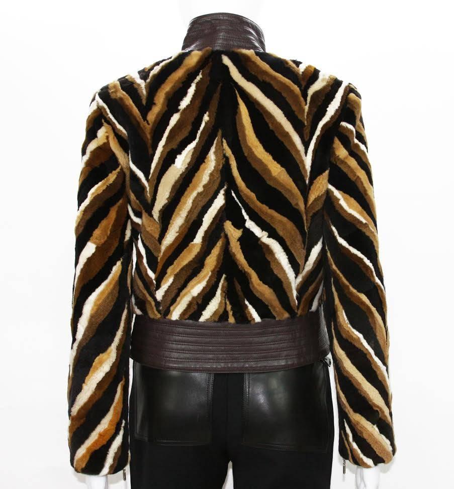 Black Vintage Gianni Versace Couture Striped Mink Jacket 40