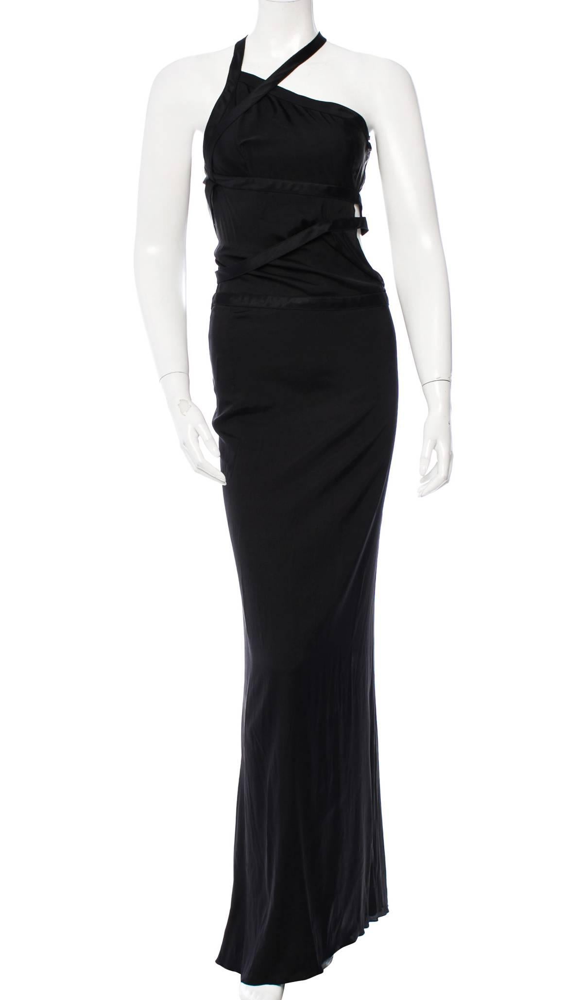 Women's TOM FORD for GUCCI F/W 2003 OPEN BACK BANDAGE BLACK STRETCH SILK DRESS GOWN 40T